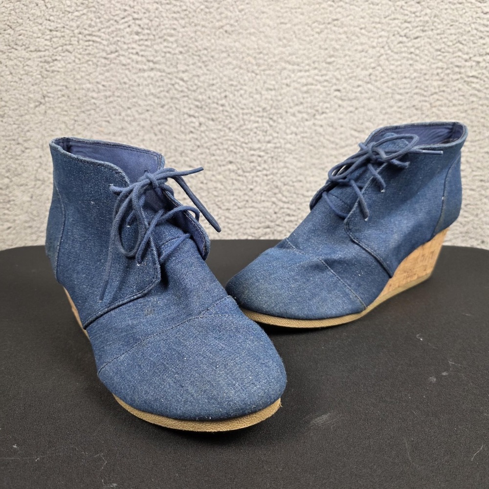 UNR8ED‎ Boots Womens Size 11 Blue Denim Lace Up Cork Wedge Ankle Booties SANDY2